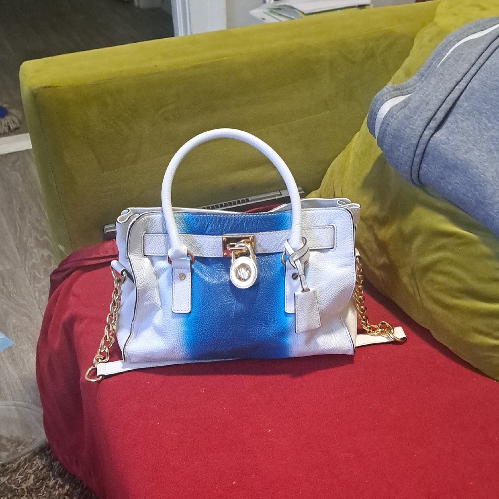 Michael Kors Hamilton Blue and White  Ombre Satchel with Gold Accents